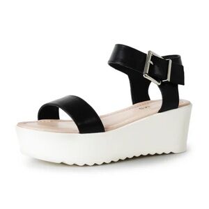 J Adams Surf Platform Strappy Sandal Black/White Sz 7.5 Open Toe Chunky Heel NWT